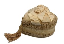 VTG Heart Shaped Handmade Victorian Style Fabric Trinket Box Lid Tassel Decor picture