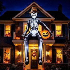 10FT Scary Giant Sitting Skeleton Halloween Inflatables Outdoor Decorations | Bu picture