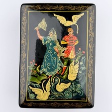 Vintage Hand-Painted Palekh Russian Lacquer Box –