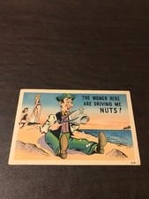 HUMOR - POSTED POSTCARD - THE WOMEN HERE ARE DRIVING ME NUTS -DATED STAMPED 1944 picture
