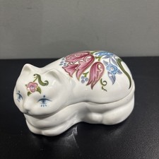Elizabeth Arden Porcelain Floral Cat Candle Trinket Box Candle No Box Vintage picture