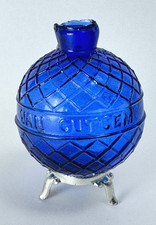 Rare 1880s Van Cutsem COBALT BLUE QUILTED ROUND GLASS Trapshooting Target Ball picture