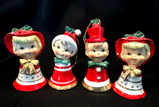 1950's Set 4 Vintage Lefton Christmas Ceramic Elf Boys And Girls Bells Figurines picture