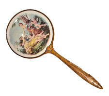 Vtg Hand Painted Porcelain Cherub Plaque Art Deco Brass Vanity Mirror Langbroek picture