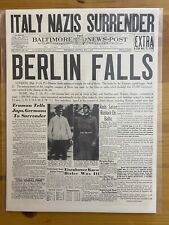 VINTAGE NEWSPAPER HEADLINE ~BERLIN FALLS NAZIS SURRENDER GERMANY ITALY 1945 WW2 picture