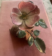 Norman Brumm Enamel Flower Sculpture Burl Wood BEAUTIFUL 💐 picture