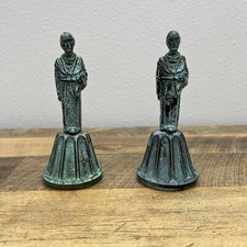 Vintage St. Francis Holding Dove Bronze Hand-Held Bell Set Of 2 picture