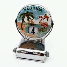 Perpetual Calendar Vintage MCM Florida Flamingo Souvenir Chrome Flip Japan picture