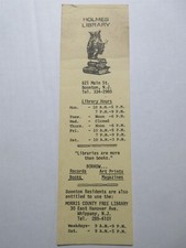 vintage Holmes Library Boonton New Jersey bookmark with Library Hours  picture