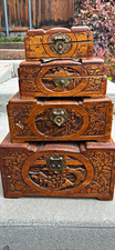 Vintage Hand Carved Chinese Wooden jewelry box 4pc picture