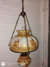 Vintage 1970s Hurricane Hanging Swag Lamp Milk Glass Floral😊 see description picture