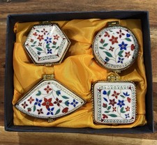 4 Vintage Hand Painted Porcelain Mini Trinket Boxes Floral India Gift Set picture