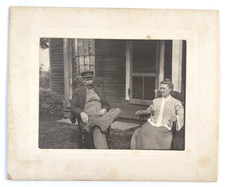 1900's Vintage Photograph, Old Man & Woman Rocking Chairs On Front Lawn, 4x3 picture