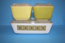 Vintage Pyrex VERDE/GREEN SQUARE FLOWER Refrigerator Dish Set - 8 Pc. picture