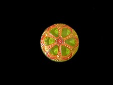 27mm Vintage Czech Glass Lime Green With Orange Wheel Button picture