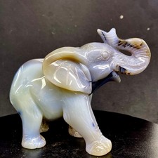 1.68LB Natural agate carved crystal elephant realistic crystal therapy picture