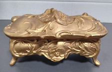 Antique Art Nouveau Jewelry Casket Box Poppy Flower N.B. Rogers Gold Tone picture