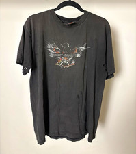 Vintage Harley Davidson T Shirt Large Thrashed Faded Black Barre VT Wilkins picture