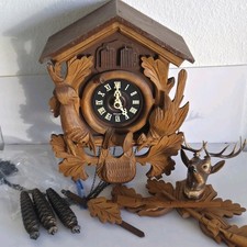 Vintage German Cuckoo Clock Stag Deer Rabbit Hare Pheasant Bird FOR PARTS/REPAIR picture