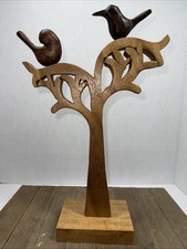 Wooden Tree Birds Sculpture 2 Birds Of Mixed Woods Branches Folk Art 15.5x9.5 picture