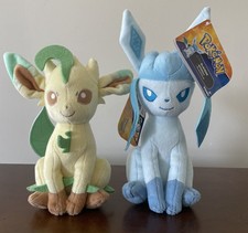 Tomy Pokemon Leafeon Yellow & Blue Glaceon Plush Toy Stuffed Animals 2017 W/Tags picture