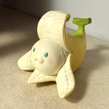 Decorative Peeling Banana Figurine w/ Face & Tail, Plastic Yellow White Green picture
