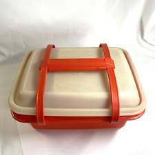 TUPPERWARE #1254-2 Pak N Carry Lunch Box,  3 Containers, Handle Paprika Orange picture