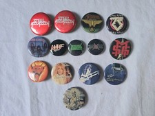 14 Vintage 1980s Rock Heavy Metal Band Pin Button Lot - Iron Maiden Zeppelin Etc picture