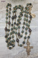 7 Joys of Mary Franciscan Crown Rosary - 7 Decade Vintage Bronze & Green Jasper picture