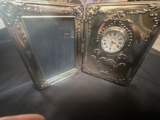 Victorian Pattern Clock & Frame 925 Sterling Silver British Hallmarks Wood Back picture