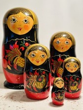 Russian Matryoshka Nesting Doll 8” 5 Pc Firebird Fairytale Hand Made Signed picture