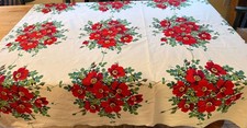 Vintage 1950s Wilendur Floral Print Tablecloth - “Red Poppy”  B199 picture