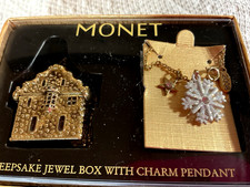 Monet Keepsake Jewel Box With Charm Pendant Ski Chalet, Pendant Snowflake,star, picture