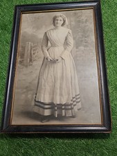 Antique Framed Portrait Photograph Young Woman in Traditional Dress Folk Costume picture