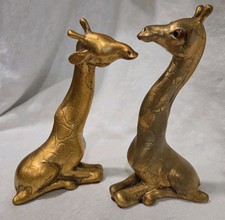 Vintage Pair Gold Ceramic Giraffe Figurines Statues Hollywood Regency MCM Decor picture