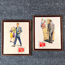 Vintage 1940s Campus Tags Mens Suit Fashion Store Display Sign Wood Pair 12x10 picture