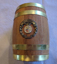 RARE Vintage Missouri State University Wood Barrel Coin Piggy Bank W/Lock Works picture