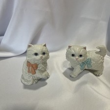 Porcelain White Persian Cat Kitten Figurines 80's 1428 Vintage Homco Bows Decor picture