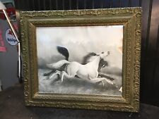 Antique Wood Frame 26.5in x 22in with Horse's Picture 1800s picture
