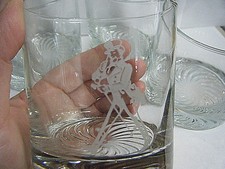Lot 4 Vintage Etched Johnnie Walker Whiskey Bar Glass Tumblers Optic Bottoms picture