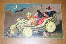 Antique Tuck Embossed Halloween Postcard Gourds, Witch, Black Cat Bat picture
