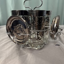 Vintage Kimiko Silver Knight Glasses Drinking Bar Ware Coaster Carrier Set 10 oz picture