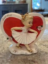 Vtg Napco Ceramic S7198 Sweet Heart Red Valentine Ballerina Girl Planter Tag picture