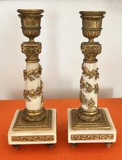 Pair Antique French Empire Gilt Bronze Ormolu Marble Candlesticks Neoclassical picture