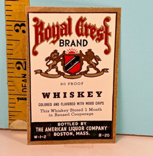 Vtg Royal Crest Imported Distilled 80 Proof Whiskey Boston, Mass Bottle Label. picture