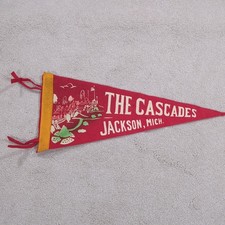 Red The Cascades Jackson Michigan MI Felt Pennant Vintage Travel Souvenir 40s 50 picture