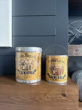 VTG 1950s Ole Barrel Syrup Tins 10 LB 5 LB Lancaster PA Advertising Pair Grocery picture