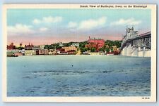 Burlington Iowa IA Postcard Scenic View Mississippi River c1940 Vintage Antique picture