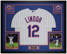 Francisco Lindor Autographed & Framed White New York Jersey Beckett Certified picture