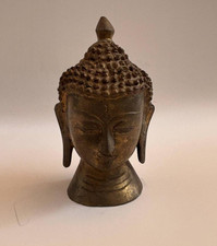Antique Early 19th Century Buddha Head Bronze Brass Bust Sculpture Buddhist Art picture
